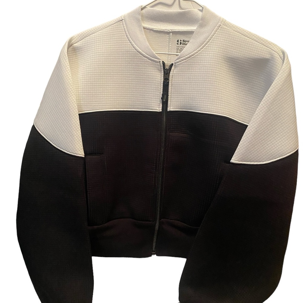 Women’s Size L Sports Illustrated Black White Cropped Track Jacket Quilted Scuba
